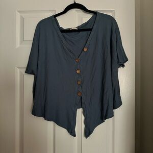 Casual Slouchy Women's Blue Button-Up Top